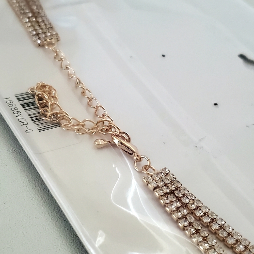 Gold-Tone Love Rhinestone Choker Necklace - Picture 3 of 5
